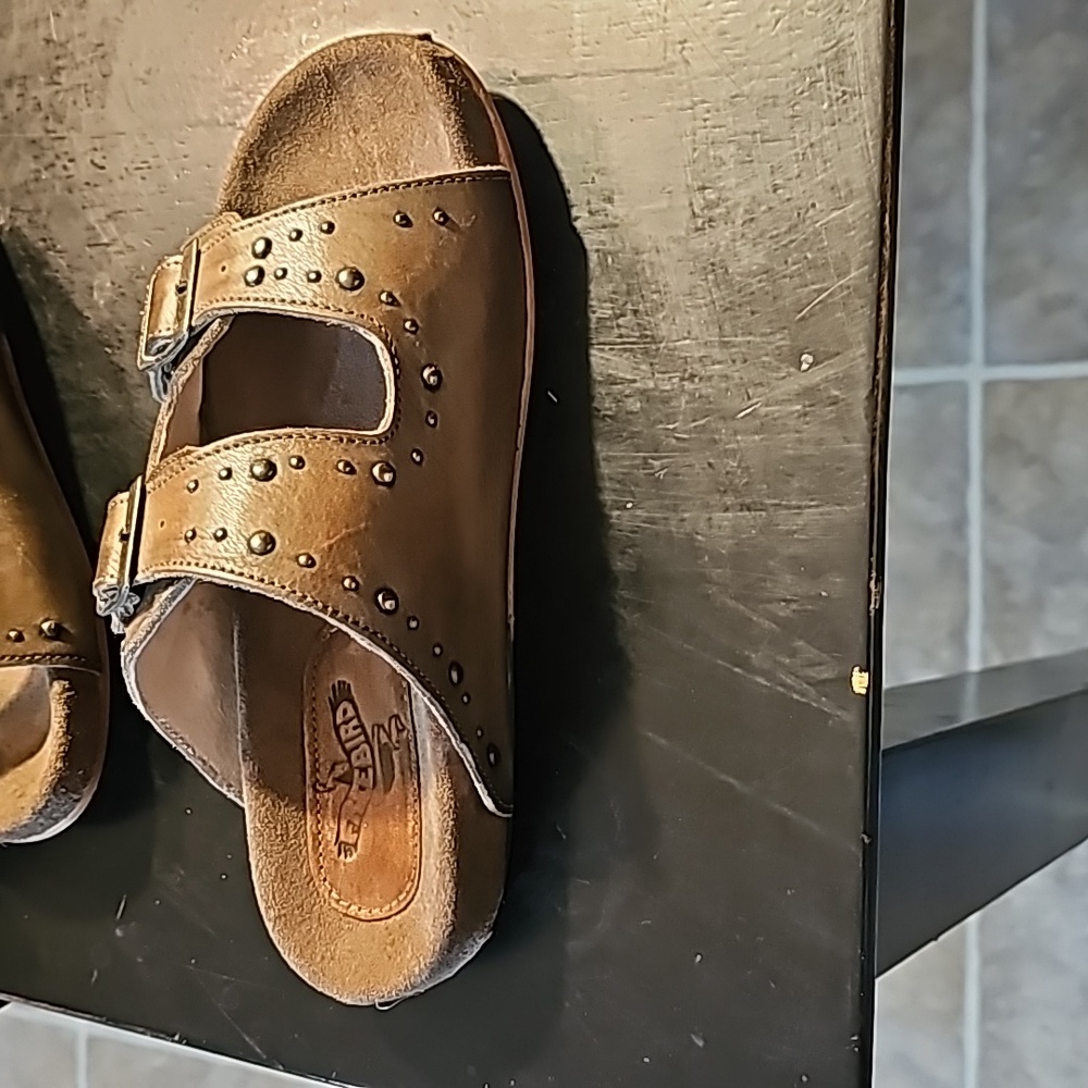 Freebird by Steven Taupe Studded Double-Buckle Slide Sandals - Picture 4 of 5